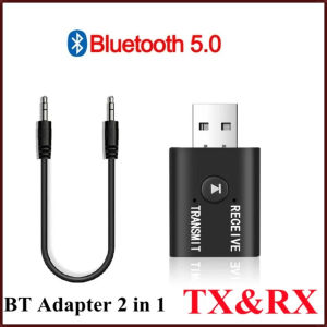 USB Bluetooth 5.0 Adapter 2 in 1 Transmitter Receiver 3.5mm AUX Wireless Audio Dongle Handsfree Call For Car TV Speaker PC Mouse