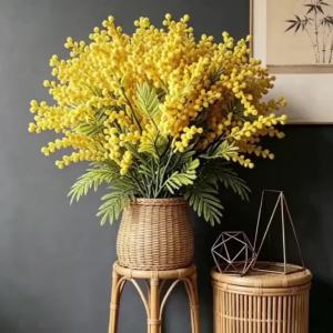 Kmitang | 38cm/62cm Artificial Acacia Plants Fake Mimosa Plant Yellow Plush Flower Plastic Sponge Tree Branch For Home Wedding Party Decor
