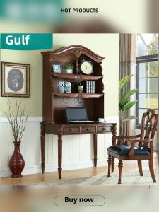 American Style Solid Wood Study Desk Bookcase Integrated Home Use 1 Meter 1.2 Meter Walnut Color Computer Desk Student Writing Desk