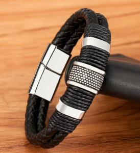 Vintage Woven Leather Rope Wrap Bracelets For Men Classic Stainless Steel Bangles Bracelets Punk Wristband Jewelry Male Gifts K-
