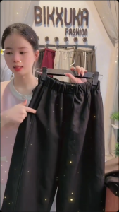 BIKXUKA - Quần baggy nữ cạp cao vải kaki nhật loại 1 co giãn nhẹ quần baggy ống rộng form thụng dáng nấm Q17