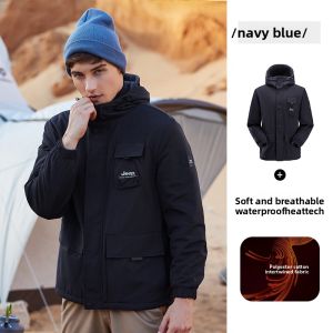 Jeep | Jeep Mens Double-Sided Fleece Jacket Outdoor Lightweight Warm Water-Resistant Hooded Coat Cotton Nylon Casual Jacket