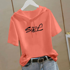 Rose Red Short Sleeve Hoodie Womens Hooded Loose Pure Cotton 2023 New Arrival Summer K-style Ins Half Sleeve Hooded T-shirt Tops