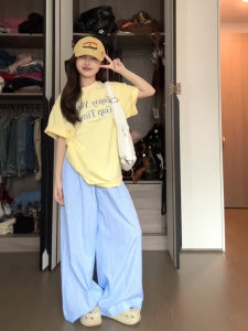 Ladies Korean Style Casual Fashion Sports Set New Summer Elegant Lady Personality Matching Whole Set Short Sleeve round Neck