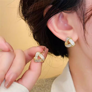 Geometric Plated Real Gold Zirconia Earrings Women Luxury Sensation Silver Needle Ear Studs New 2024 Elegant Jewelry Accessories