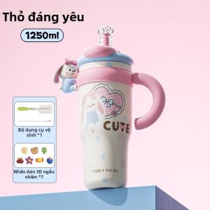 CHICU TOM | Cốc Giữ Nhiệt Dung Tích Lớn Có Ống Hút Thiết Kế Xinh Xắn