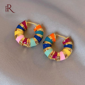 Frascati Khuyên Tai Tròn Màu Vàng Kim Tráng Men Phong Cách Retro Lãng Mạn Kiểu Pháp Có Khóa Tai Mới Cho Nữ Phụ Kiện Trang Sức Thời Trang