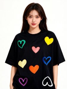 XIBAIYI | Oversized Colorblock Love Pattern T-Shirt 300 Pounds