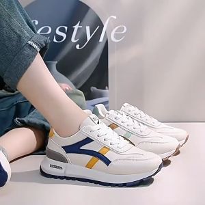 รองเท้าผ้าใบผู้หญิง แฟชั่นเกาหลีเย็บสี วัสดุตาข่ายระบายอากาศ แห้งสบาย