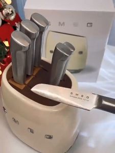 Yo-Fun Smeg Knife Block Set Stainless Steel 7-Piece Knives Set SMEG Home Kitchen Knife Set Pisau