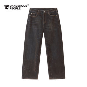 Dangerous People DSP Vintage Flocking Denim Jeans Casual Versatile Straight Leg Pants for Youth And Couples Daily Wear