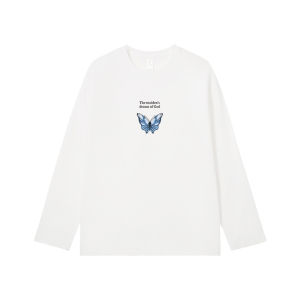 Ji Jingyi American Retro Butterfly Print Long Sleeve T-Shirt Womens Spring Autumn Oxygen Girl Feeling Base Shirt Top