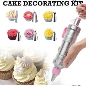 Frosting Tube Kit Dessert Cake Decorating Kit Stainless Steel Frosting Tube Nozzle Cake Decorating Kit 13 DIY Frosting Baking Kits 6 Frosting Nozzles And 3 Cream Spatula (Pink)