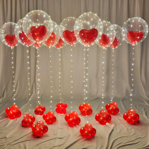 Led Luminous Light String (Excluding Battery) Transparent Wave Balloon Red Heart-Shaped Latex Balloon Luminous Party Decoration