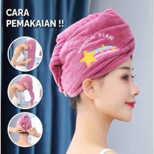HC Handuk Keramas Highquality Karakter Cepat Kering Fashion Wanita Magic Towel Hairtowel Handuk Kepala Turban Microbulu Handuk Keramas Kancing Kramas Handuk Rambut Onehand