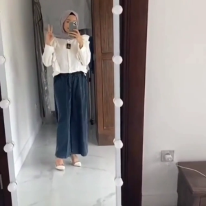 Kulot Jeans Wanita Pinggang Karet Jumbo Kaki Melar Motif Nyaman Serut Soft Tebal Panjang