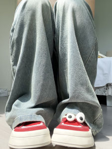 Blue Silk Denim High Waist Straight Leg Thin Casual Loose Drapey Wide Leg Pants Women Summer New Style YFS Casual Loose Fit