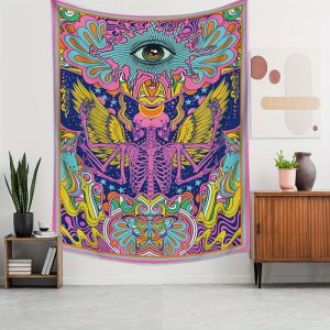 VIKAMA Psychedelic Skeleton Tapestry Trippy Eye Wing Boho In Hình Treo Tường Cho Phòng Ngủ Ký Túc Xá Trang Trí Nhà Polyester Không Dệt