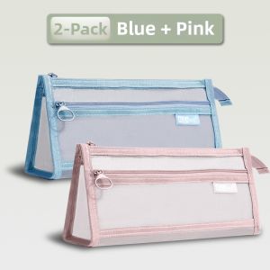 Transparent Mesh Double Layer Large Capacity Pencil Case