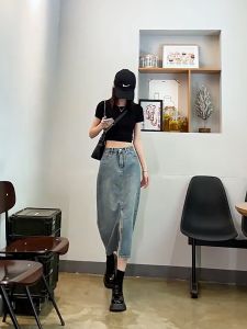 XS-5XL Rok jeans premium import/midi skirt JUMBO Korea Style/rok 7 8 wanita belah samping jeans