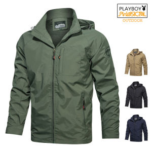 PLAYBOY Outdoor Mens sports hooded jacket outdoor suit jacket windproof waterproof jackets coat Oversized jacket M-5XL
