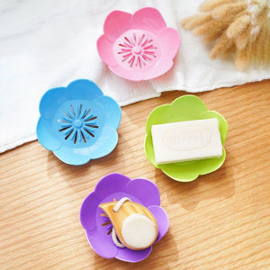 Naukaha【Ready in Stock】 Double Layer Lotus Shaped Flowers Shape Soap Dish Soap Box Punch-free Wall Mounted