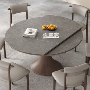 Scandinavian Stone Plate Dining Table Square Change round Table Retractable Modern Minimalist Solid Wood Square round Dual-Use Stretchable Foldable Table and Chair