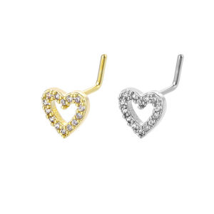 1 Pc Peach Shape Heart Star Shiny Zircon Stainless Steel L-Shape Small Nose Ring Nose Studs Punk Nose Piercing Jewelry