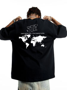 Loose Fit Cotton Short Sleeve T-Shirt Mens Casual Style World Map Print Comfortable Breathable Summer Fashion Tee