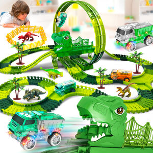 Dinosaur Toys Track car Dinosaur World Road Race Tracks Glow in The Dark Flexible Train Track  Birthday Party Favor Gift ﻿