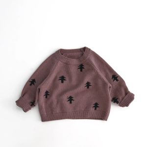 1-6Y Kids Sweaters Korean 2025 Autumn New Children Long Sleeve Sweater Pine Tree Girls Pullover Long Sleeve Children Base Sweate