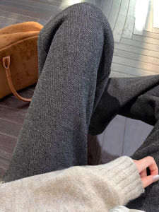 กางเกงขายาวทรงหลวมผ้าขนสัตว์สำหรับผู้หญิง ฤดูใบไม้ร่วง/ฤดูหนาว กางเกงขายาวทรงสลิมฟิตแบบลำลอง กางเกงขายาวทรงตรงลายหัวใจ