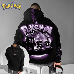 Pokémon Cartoon Gengar Double Printed Hoodie for Men and Women Autumn/Winter New Top Harajuku Large Size Casual Trend Sweater
