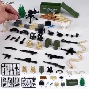 Military-themed Building Block Accessories Motorcycle Military Knife Roadblock Container Oil Drum Rocket and Other Model Toys
