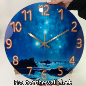 1pc Fantasy Blue Starry Sky & Mountain Sea Wall Clock Silent Japanese Quartz Round Plastic Clock