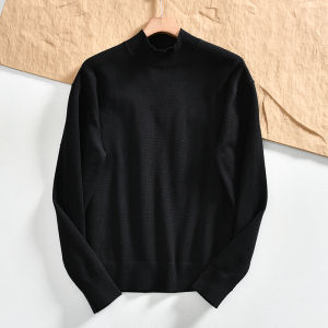 Long Staple Cotton Knitwear Half High Collar Mens Solid Color Versatile Base Layer Sweater Autumn Winter Casual Fashion Urban Style