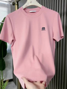 เสื้อยืดคอกลมแขนสั้นปักลายตัวอักษรเล็ก สไตล์ลำลอง สำหรับผู้ชาย ฤดูร้อน 2025 เสื้อยืดคอกลมทรงหลวมๆ สำหรับผู้ชาย