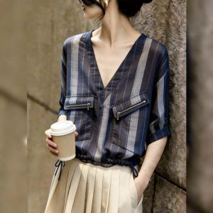 KUNAILIN | High-end Stripe V-neck Shirt