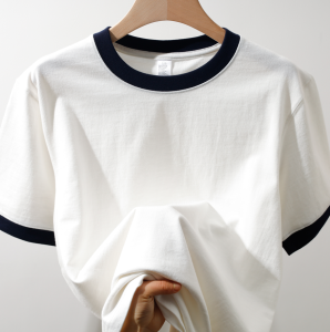 Japanese Style Casual 270g Versatile Two-Needle Color Block Short Sleeve T-Shirt Women Loose Slimming Half Sleeve Top Men Summer