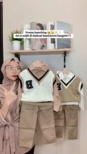 Setelan Anak Laki-laki Modis Usia 1-5 Tahun 3in1 Kemeja Rompi Rajut Celana Chinos Outfit Anak Fasion Korea Baju Anak Cowok Kekinian Dan Terbaru