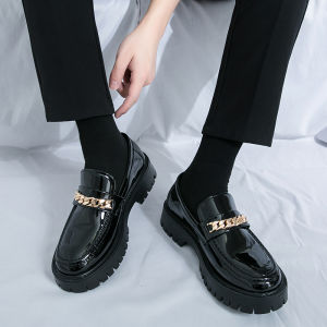 British Style Slip-On Casual Loafers Mens Shoes Korean Version Thick Bottom Heightening Youth Trend Hairdresser Chain Large Hair Shoes