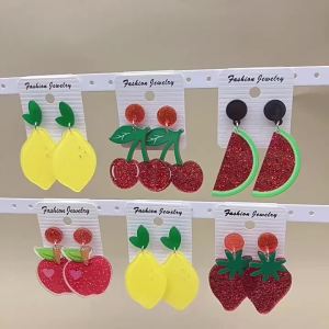 [TL]New Lovely Fruit Earrings Mango Strawberry Watermelon Fruit Earrings Sparkling Acrylic Earrings Jewelry Accessory Gifts