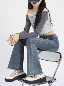 High Waist Bell Bottom Jeans Womens Chic Slim Fit Distressed Casual Cotton Polyester Blend Long Pants Spring Summer New Arrivals