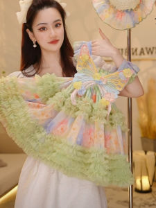 Princess Style Floral Print Summer Dress Girls Butterfly Vest Birthday Cake Dress Cotton Blend Soft Fabric mid Waist Skirt