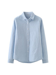 Etam Blue Pure Cotton Long Sleeve Shirt Womens Spring Autumn Casual Commute Simple Layering Inner Wear Shirt Coat