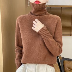 2025 New Autumn/Winter 100% Merino Wool Hoodie Solid Color Long Sleeve High Collar Warm Top Womens 19 Color Sweater WQ708