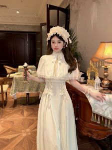 Moxi Black Aesthetic French Vintage Long Lace Dress Waist Cinched Elegant Fashionable Womens Clothing Daily Wear Short Sleeve