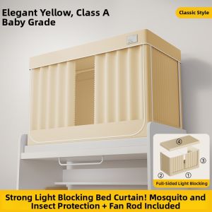 LANWUXUAN | Full Blackout Bed Curtain with Mosquito Net Easy-to-Use For Dormitory Bunks