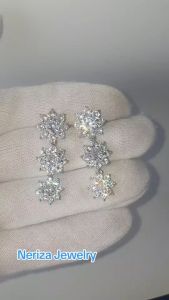 Neriza Jewelry/ต่างหูระย้าเพชรสังเคราะห์ ประกายไฟเทียบเท่าเพชรแท้ พร้อมกล่องNE035