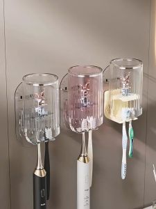 Tempat Sikat Gigi Gantung Bening Kelinci / Tooth Brush Holder Dengan Gelas Kumur